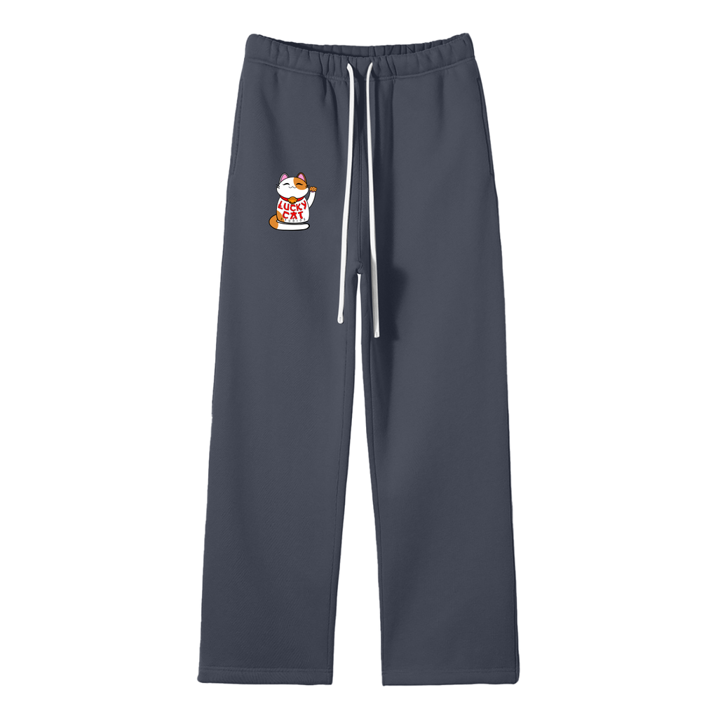 Lucky Cat Unisex Solid Color Fleece Straight Leg Pants