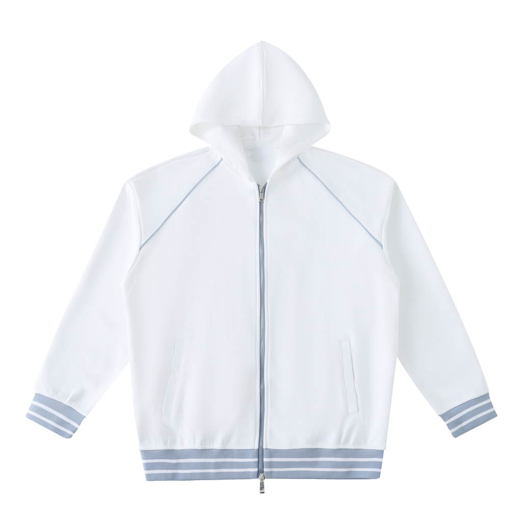 Striped Trim Zip-Up Hoodie
