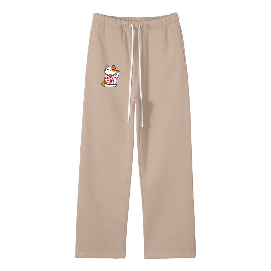 Lucky Cat Unisex Solid Color Fleece Straight Leg Pants