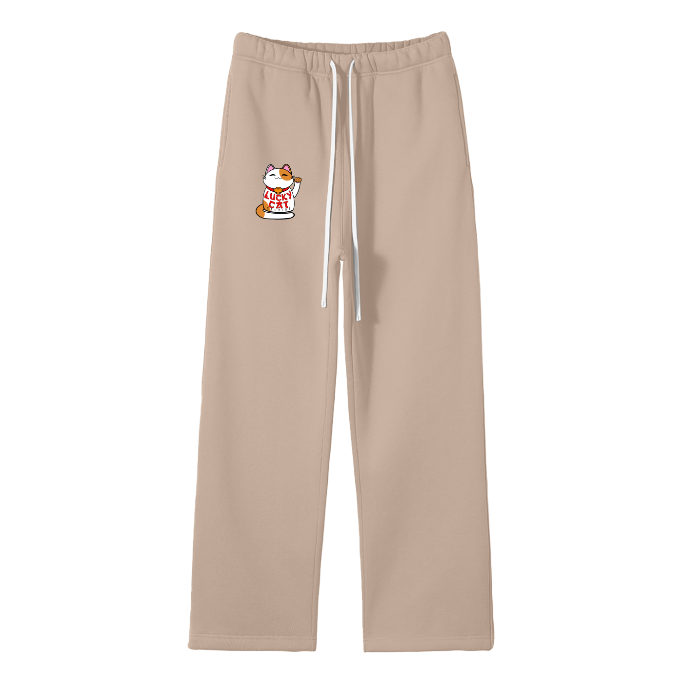 Lucky Cat Unisex Solid Color Fleece Straight Leg Pants