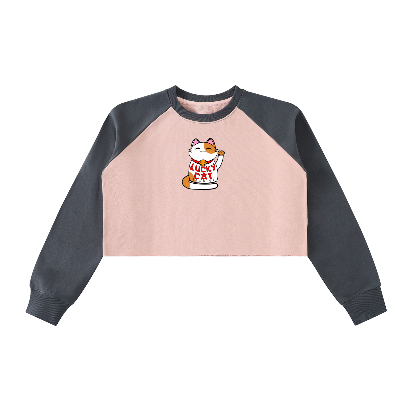 Lucky Cat Studios Raw-Hem Raglan Crop Sweatshirt