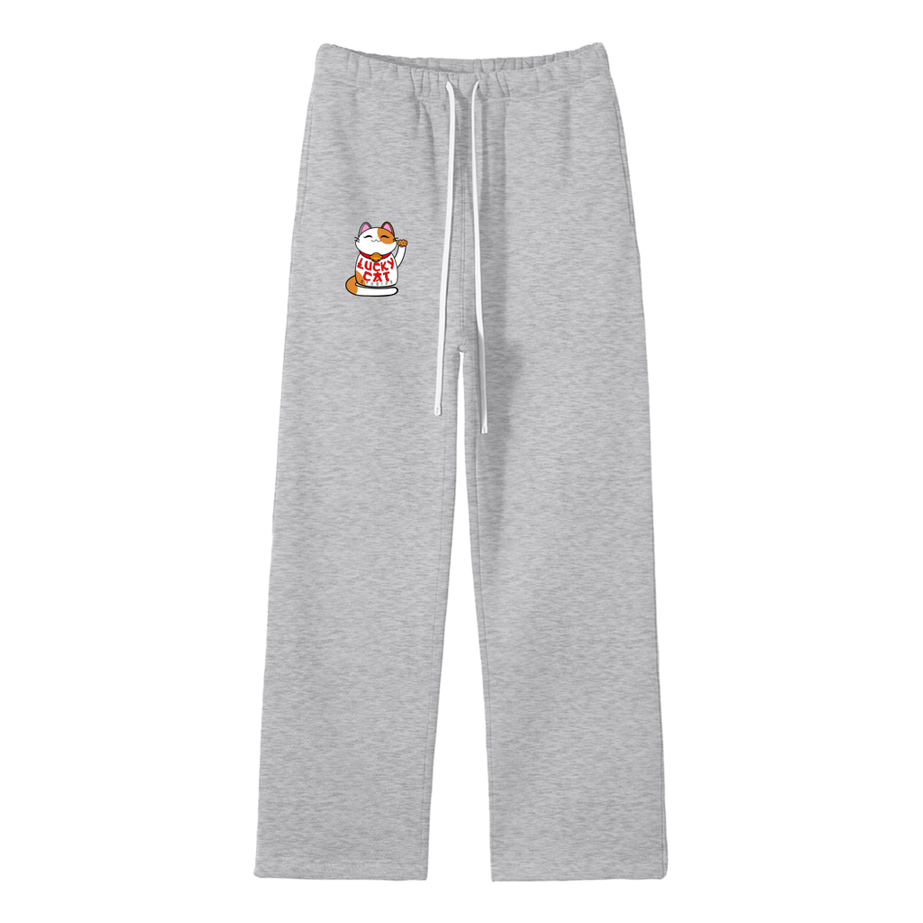 Lucky Cat Unisex Solid Color Fleece Straight Leg Pants