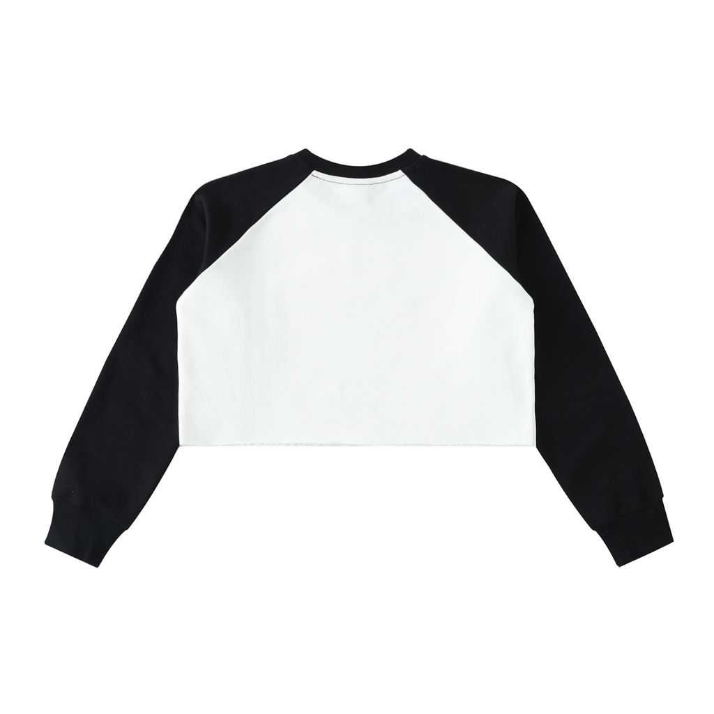 Lucky Cat Studios Raw-Hem Raglan Crop Sweatshirt
