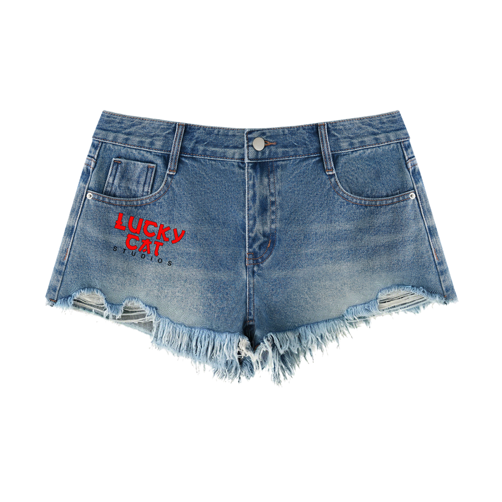 Lucky Cat Women's Vintage Wash Raw Hem Denim Shorts