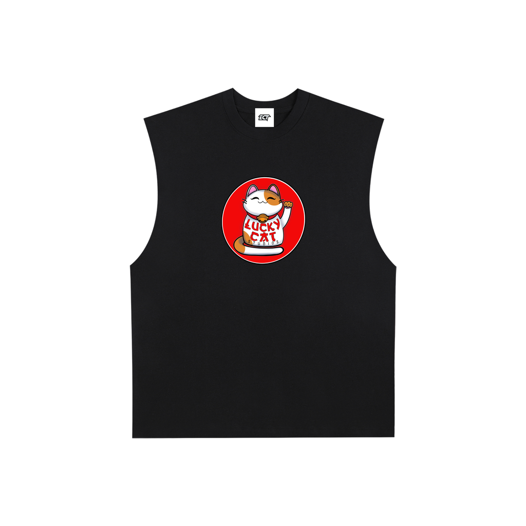 Lucky Cat Raw Edge Cotton Tank Top