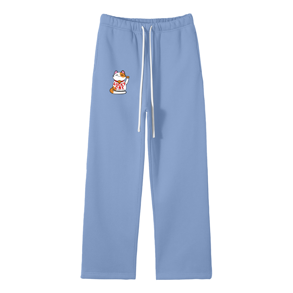 Lucky Cat Unisex Solid Color Fleece Straight Leg Pants