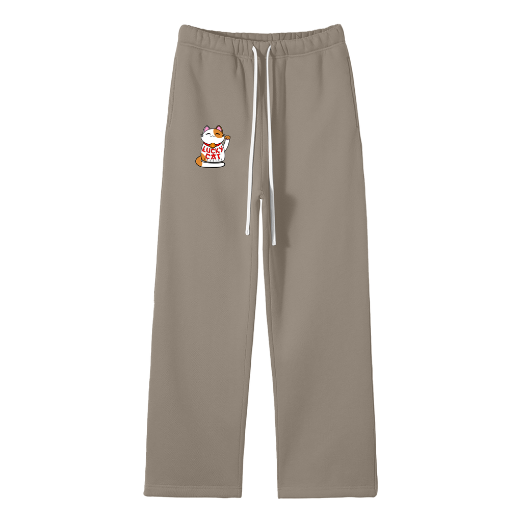 Lucky Cat Unisex Solid Color Fleece Straight Leg Pants