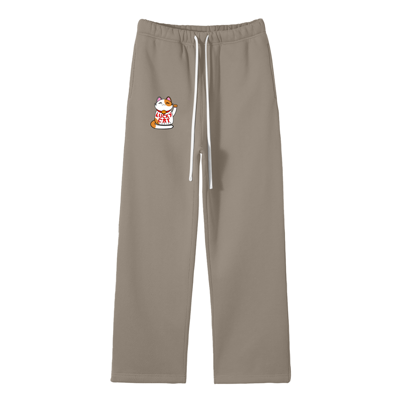 Lucky Cat Unisex Solid Color Fleece Straight Leg Pants