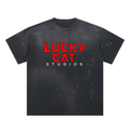 Lucky Cat Hand-Frayed Sunfade Paint Splatter T-Shirt