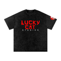 Lucky Cat Text Snow Washed Oversized