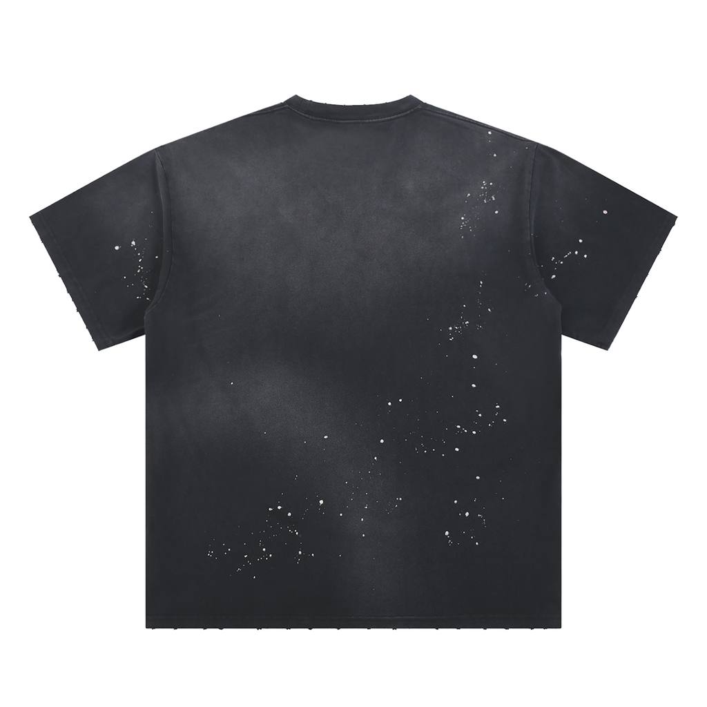 Lucky Cat Hand-Frayed Sunfade Paint Splatter T-Shirt