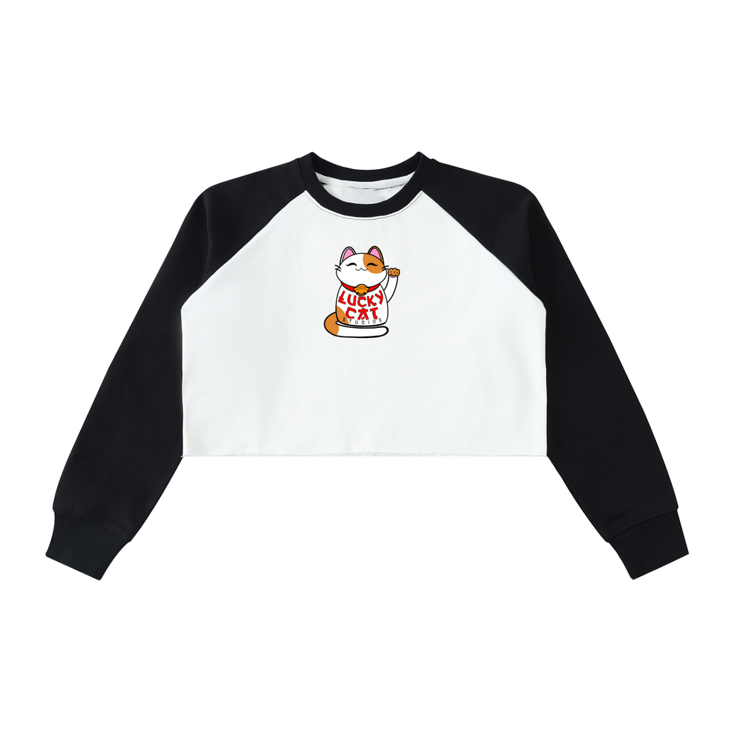 Lucky Cat Studios Raw-Hem Raglan Crop Sweatshirt