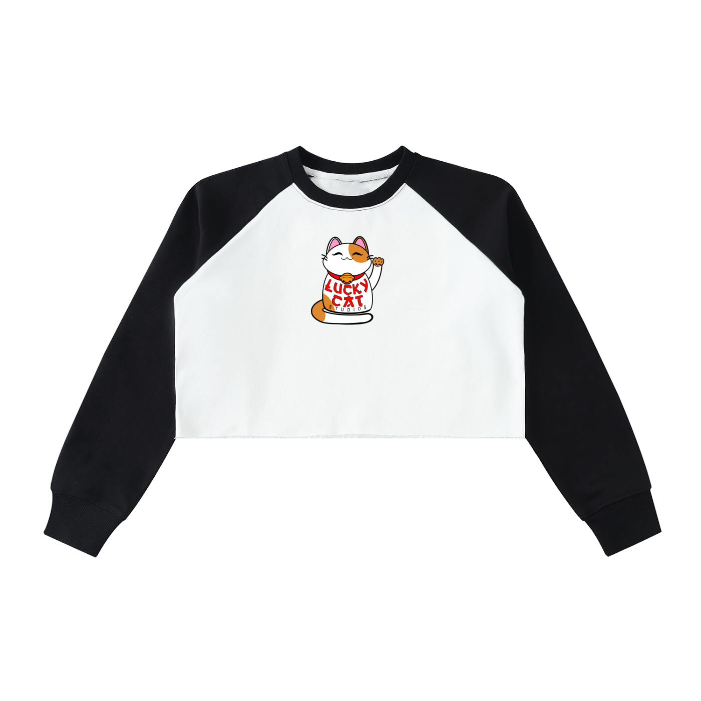 Lucky Cat Studios Raw-Hem Raglan Crop Sweatshirt