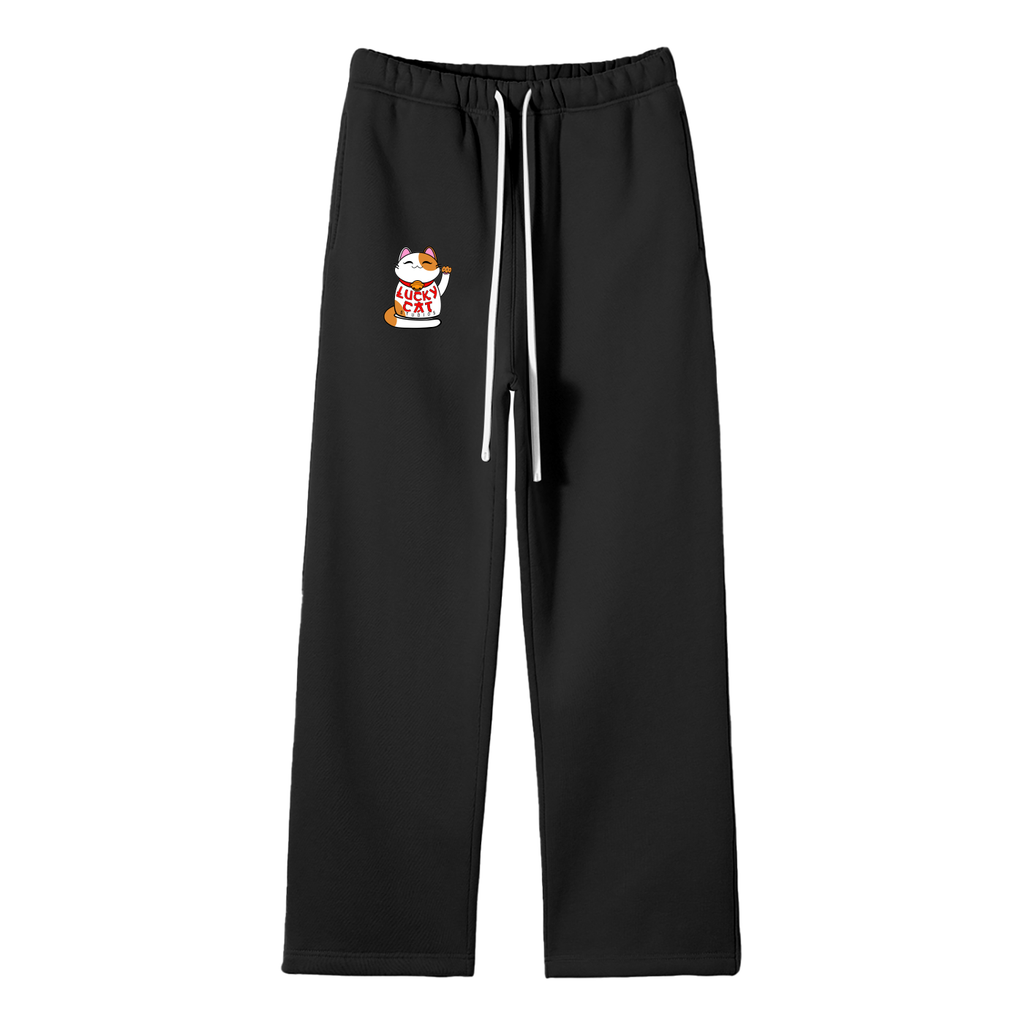 Lucky Cat Unisex Solid Color Fleece Straight Leg Pants