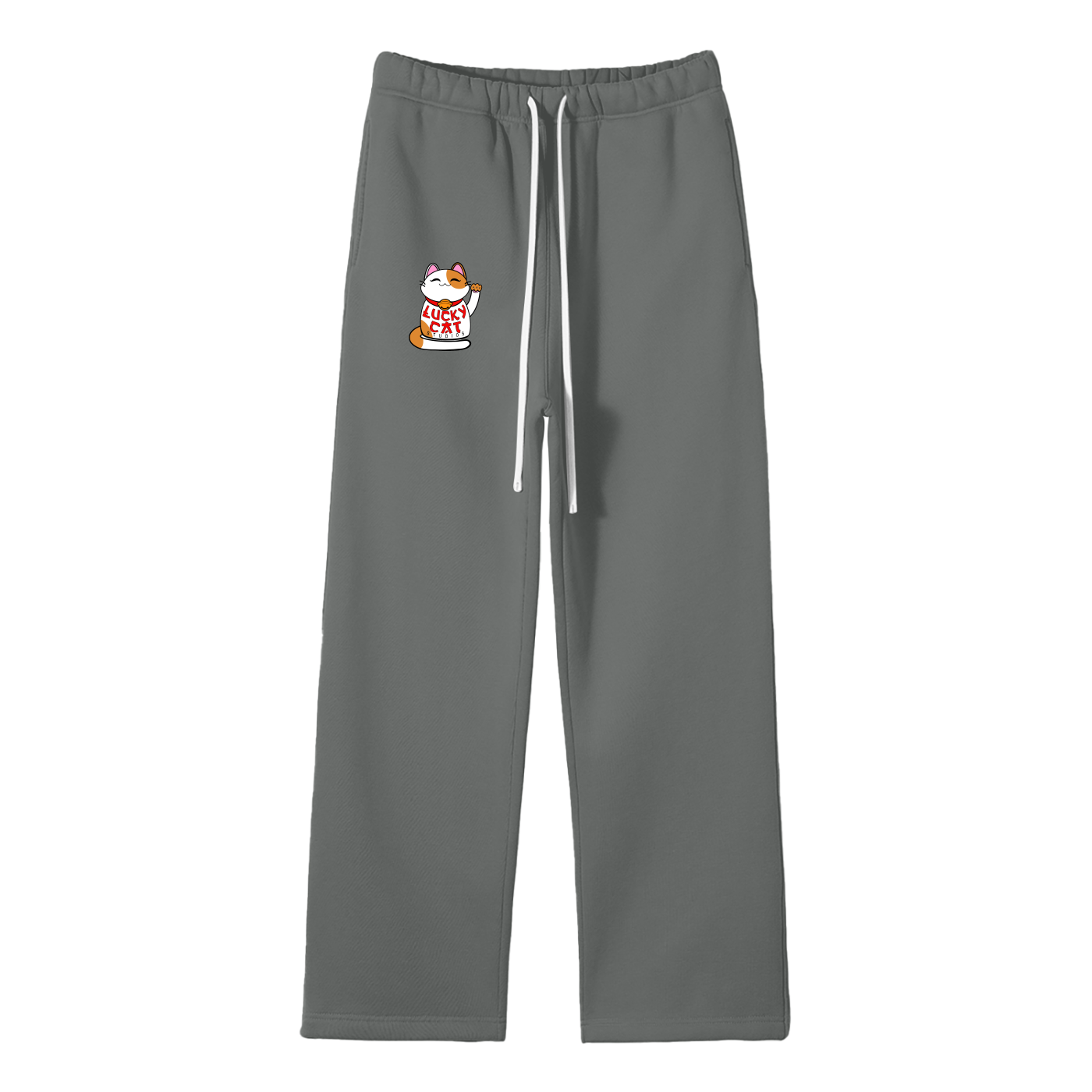 Lucky Cat Unisex Solid Color Fleece Straight Leg Pants