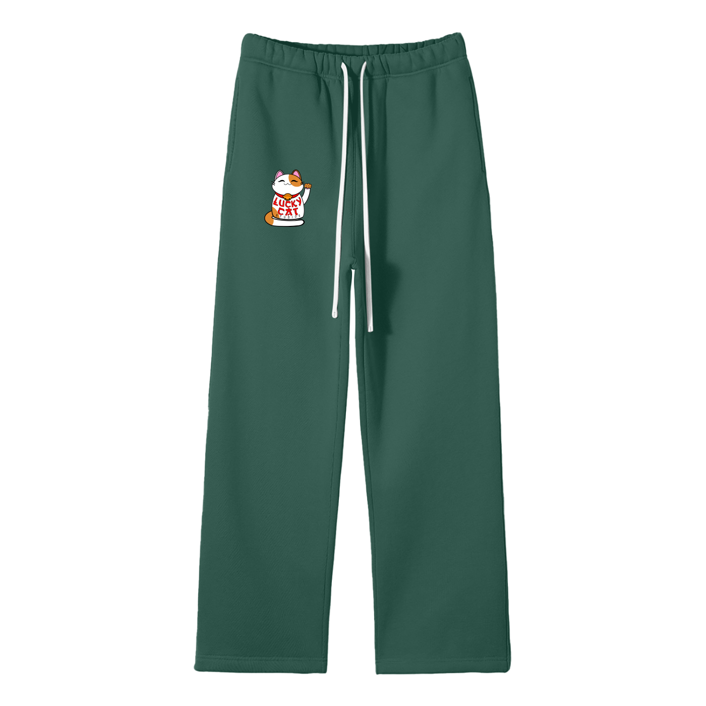 Lucky Cat Unisex Solid Color Fleece Straight Leg Pants
