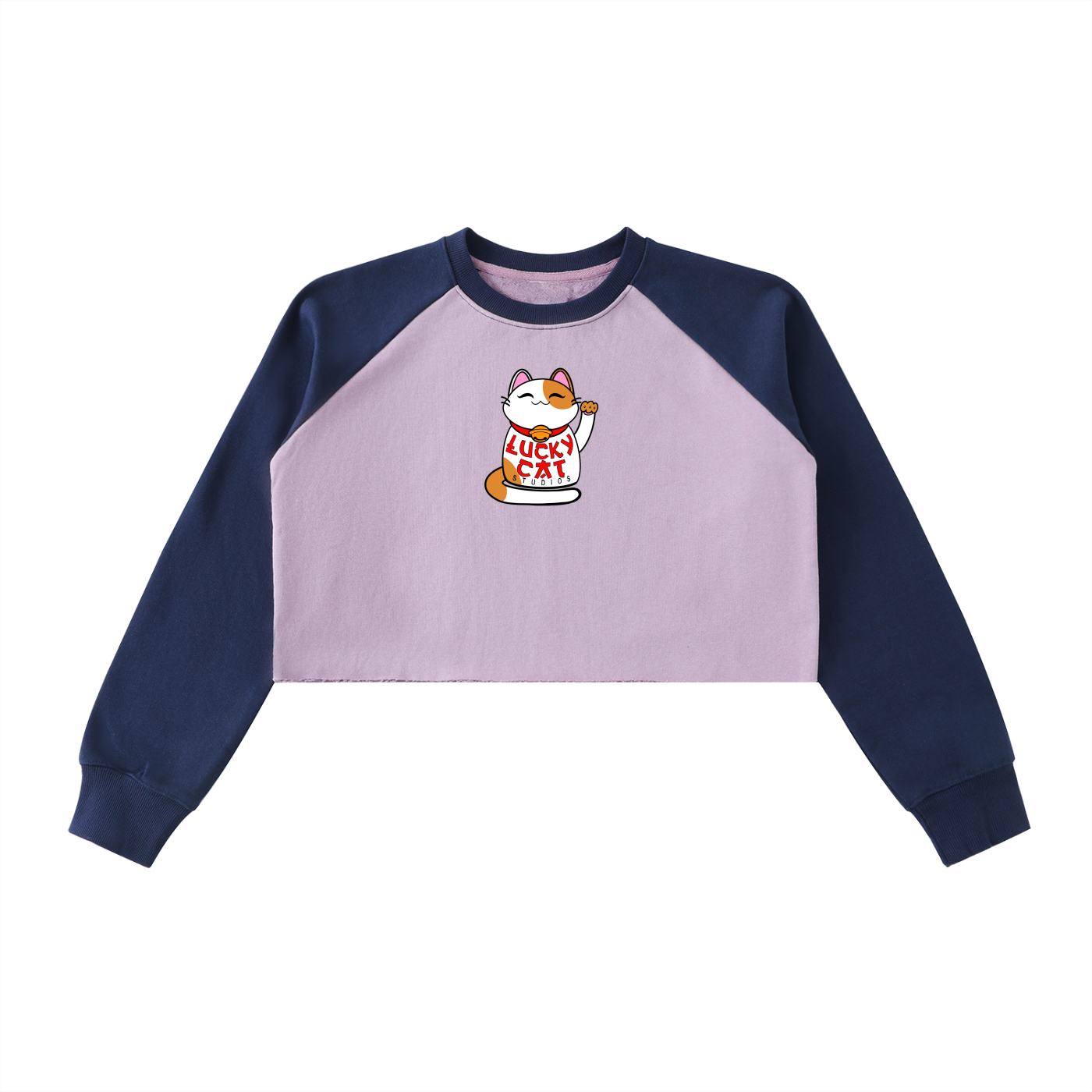 Lucky Cat Studios Raw-Hem Raglan Crop Sweatshirt